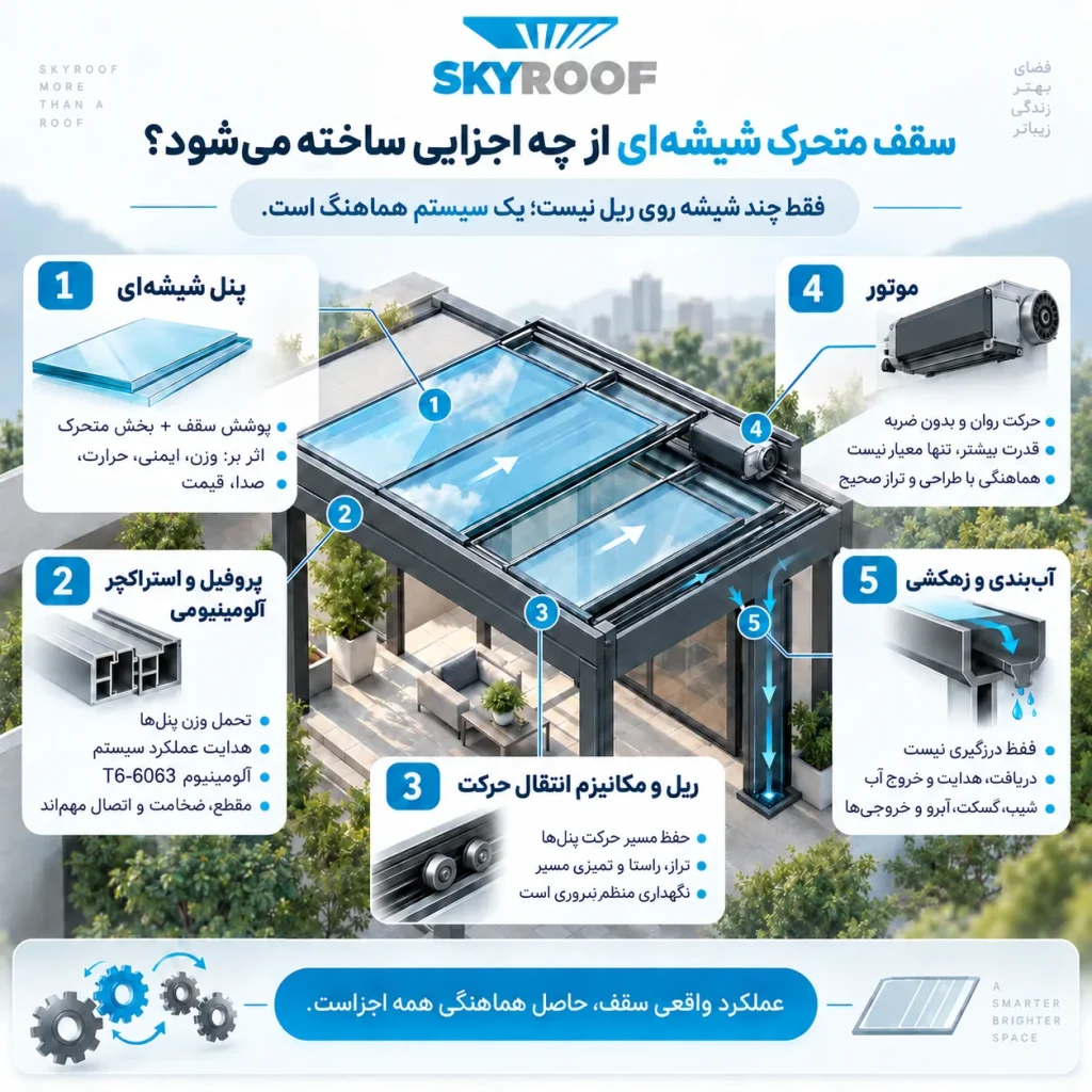 اینفوگرافیک اجزای سقف متحرک شیشه ای