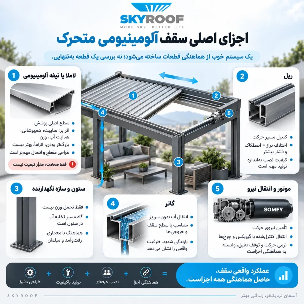اینفوگرافیک اجزا سقف متحرک آلومینیومی